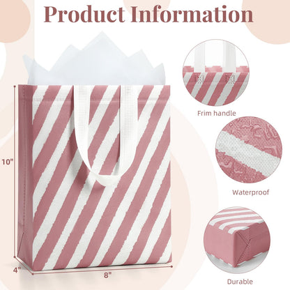 STYPOP 10" Gift Bags Medium Size (4 Pack) - Includes Tissue Paper & Cards, Reusable Non-Woven Gift Bags with handles, Perfect for Mothers Day, Birthday, Wedding, Baby Shower, Party, 10" x 8" x 4"