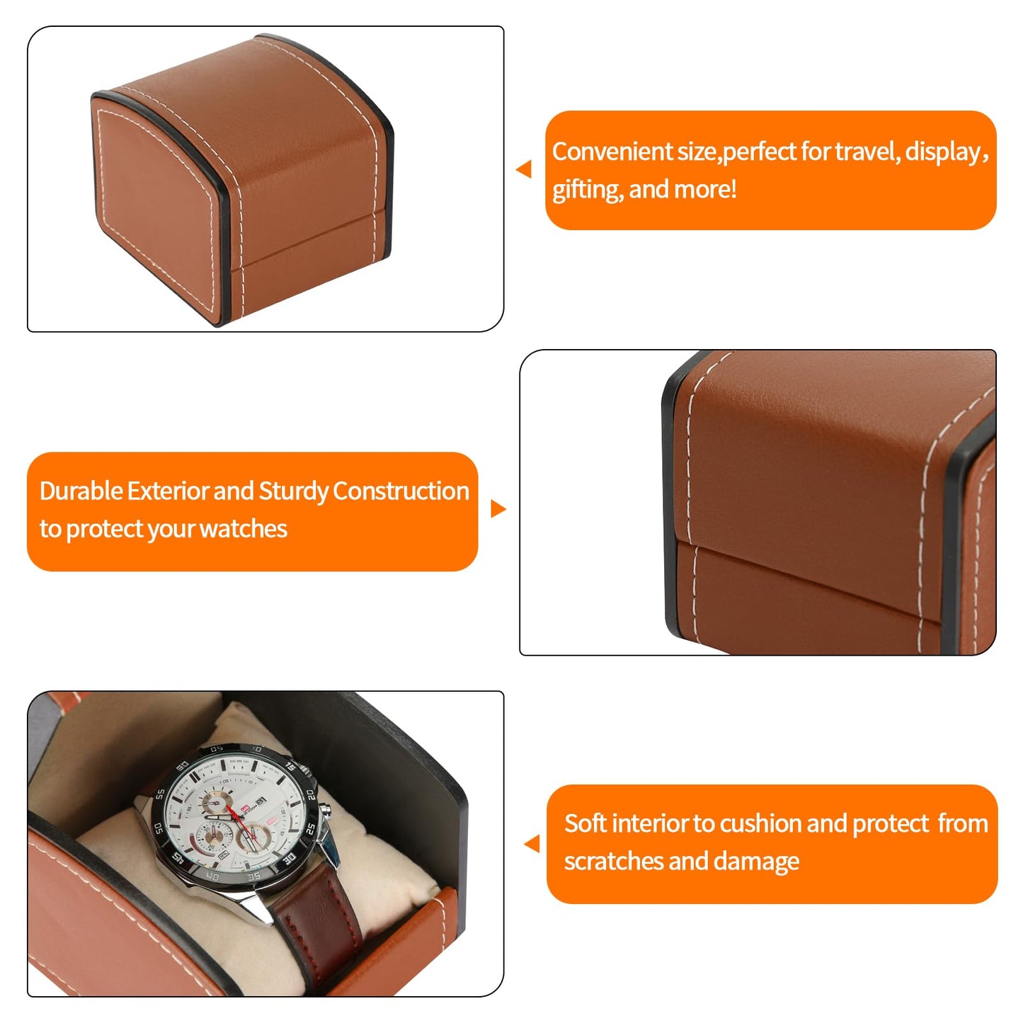 Luxury Single Watch Gift Box with Removable Pillow, PU Leather Single Watch Case Wristwatch Jewelry Storage Display Holder Cases for Men and Women (Brown)