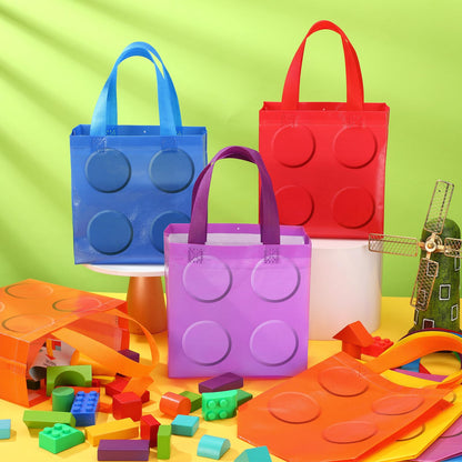 Sweetude 40 Pcs Building Blocks Brick Gift Party Favor Bags with Handle, Non Woven Goodie Bags Birthday Favor for Birthday Baby Shower Packaging Supplies