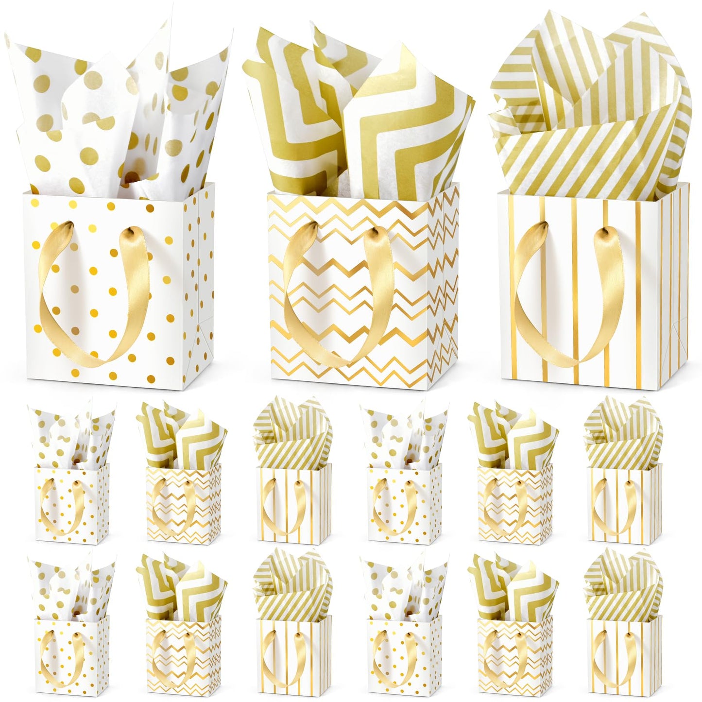 DOYIDE 30 Pcs Small Gift Bags with Handles, 4x2.75x4.5inch Mini Paper Gift Bags, Tiny Party Favor Bags with Tissue and ''Thank you'' Tag for Christmas Valentines Holidays Birthday Wedding Baby Shower