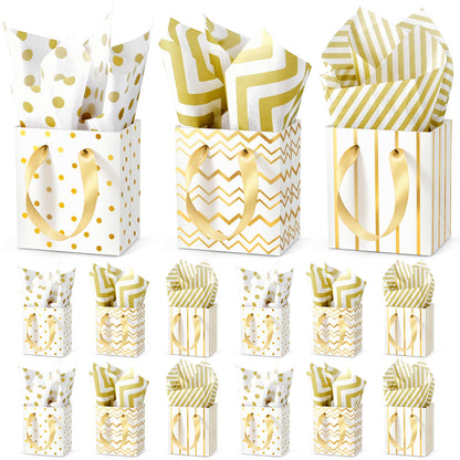 DOYIDE 30 Pcs Small Gift Bags with Handles, 4x2.75x4.5inch Mini Paper Gift Bags, Tiny Party Favor Bags with Tissue and ''Thank you'' Tag for Christmas Valentines Holidays Birthday Wedding Baby Shower