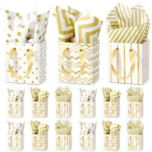 DOYIDE 30 Pcs Small Gift Bags with Handles, 4x2.75x4.5inch Mini Paper Gift Bags, Tiny Party Favor Bags with Tissue and ''Thank you'' Tag for Christmas Valentines Holidays Birthday Wedding Baby Shower