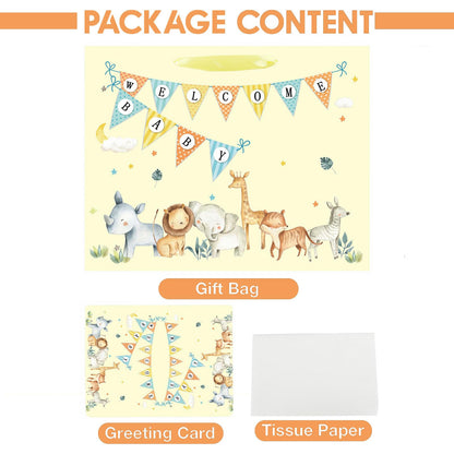 Laidans 13" Large Baby Boy Girl Gift Bag for Baby Shower with Tissue Paper and Greeting Card (Yellow)