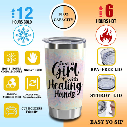 Massage Therapist Gifts Massage Therapist Definition 20oz Stainless Steel Insulated Tumbler with Lid and Straw Just a Girl with Healing Hands (Girl with Healing Hands)