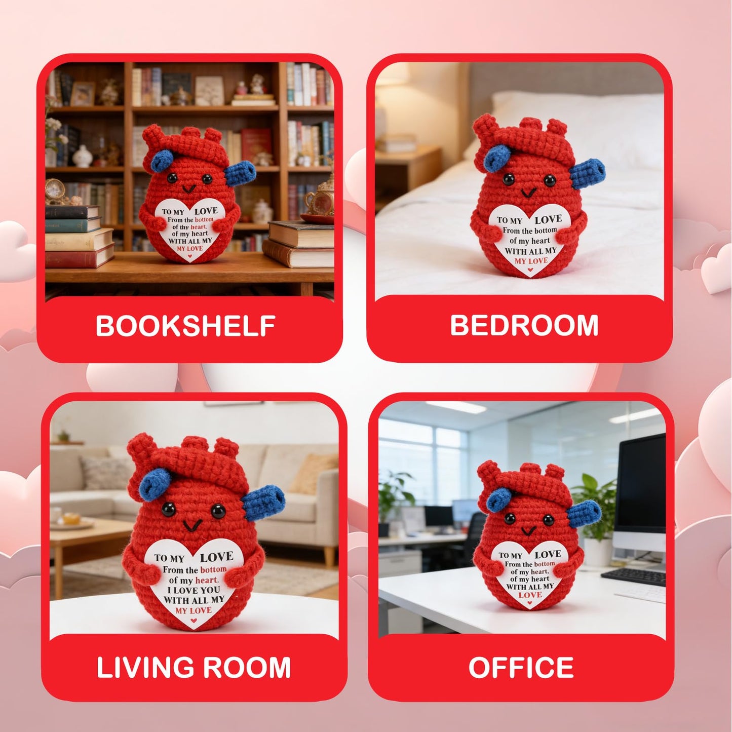 Gifts for Wife Women Mom,Valentines Day Decorations, Handmade Positive Crochet Heart for Mothers Day ，Birthday, Anniversary Wedding Gifts