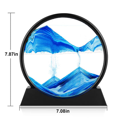 Moving Sand Art Picture - 3D Quicksand Painting Decor - Round Glass 3D Deep Sea Sandscape - Relaxing Decoration for Home,Office,Desk,Mantle,Bookshelf,Room- (Blue, 7 in)