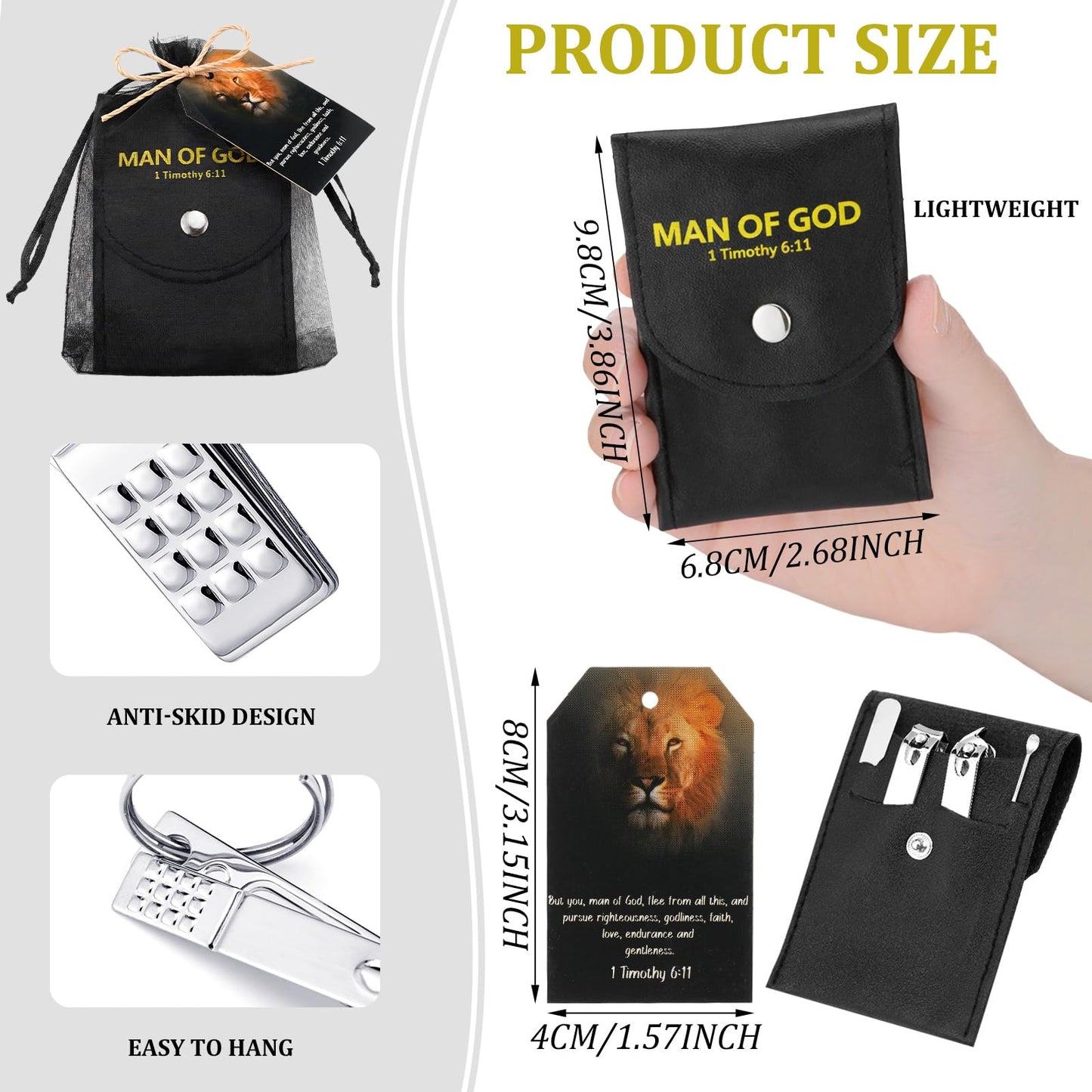 24 Set Man of God Gifts Bulk Christian Manicure Set Mini Nail Clippers Travel Grooming Nail Kit Professional Stainless Steel Pedicure Tools with Bags Cards Father Day Gifts for Men Church