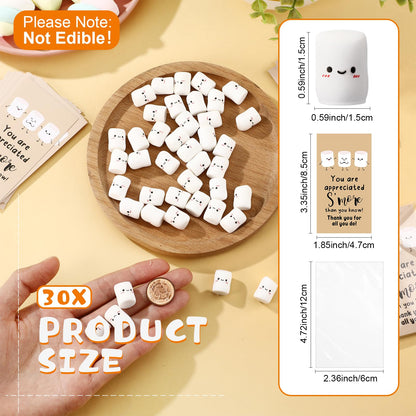 CroBlissful 30 Sets Inspirational Small Gifts Bulk Funny Cute Small Resin Marshmallow Smores with Thank You Card Appreciation Gifts for Office Teacher Coworker Staff Nurse Stress Fidget Toy