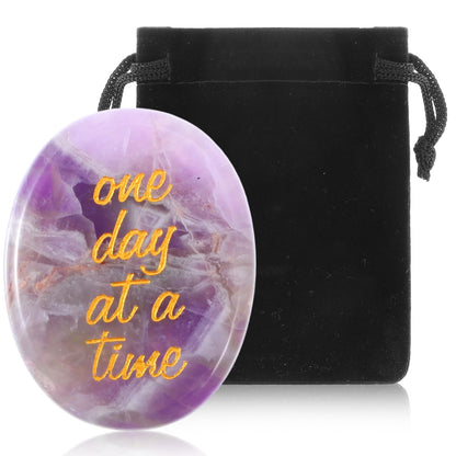 Amethyst Healing Crystal One Day at A Time Inspirational Thinking of You Gifts for Anxiety Relief and Encouragement for Women and Men