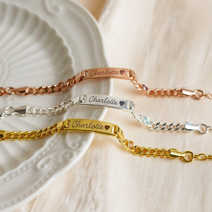 PUREFLY - Personalized Baby Name Bracelets with Birthstone, 18k Gold Plated, Adjustable Length, Double-Sided Customisable, with Gift Wrap