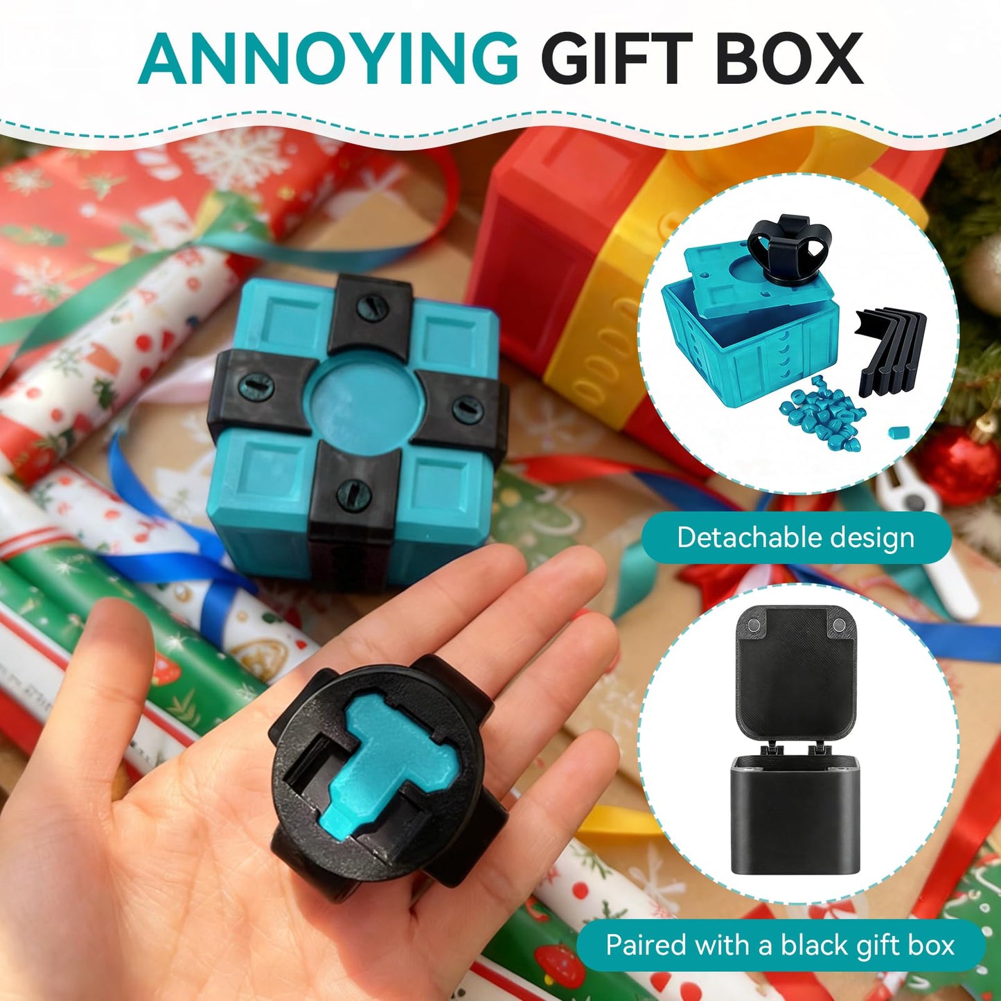 Annoying Gift Box with 3D Printed Screws & Pop Up Finger Surprise, The Annoying Present Prank Box, Funny Prank Hilarious Money Card Container Trick Gift Packaging for Birthday Christmas (Turquoise Green)