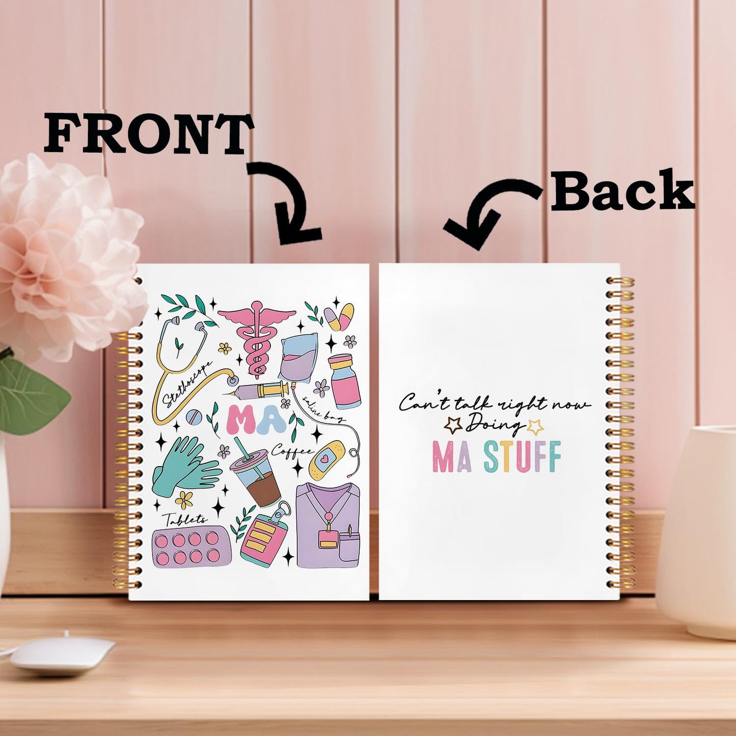 SNNDER Medical Assistant Gifts, MA Gifts for Women, MA Notebook Medical Journal Hardcover Spiral Notebook 5.5x8.3 Inch