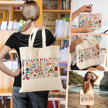 Paris Airplane Travel Gifts Cosmetic Makeup Bag Beach Canvas Tote Bag for Women Girls Christmas Birthday