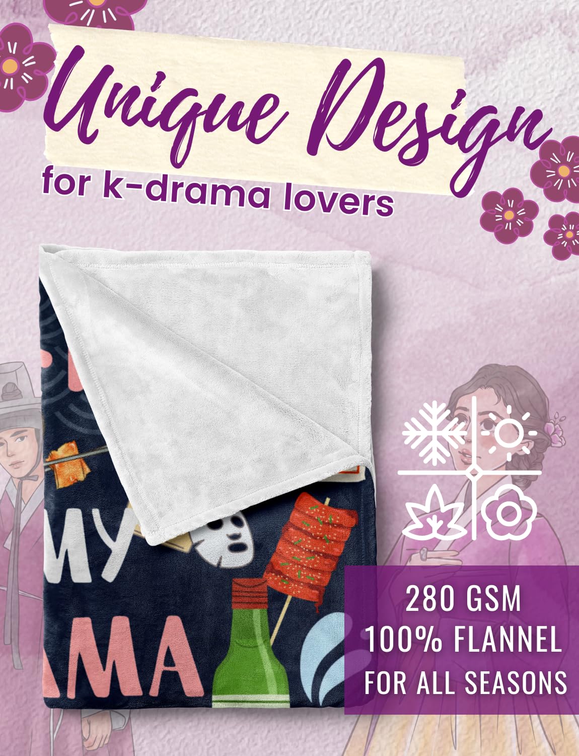Huglanket Korean Drama Gifts Kdrama Merch Blanket for Women, Flannel Throws for K Drama Lovers, Blue, 50"x 65"