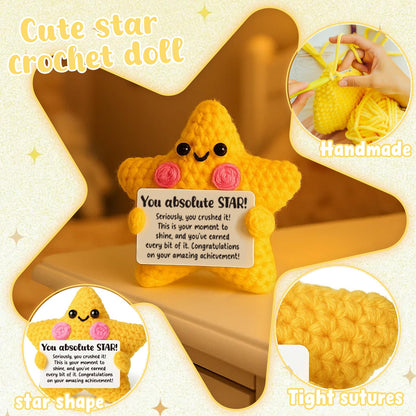 AVALYNNE Crochet Star Congratulations Gift - New Job & Promotion Gift for Coworker, Proud of You Achievement Keepsake for Student Graduation, Desk Buddy Decor, Christmas Stocking Stuffer
