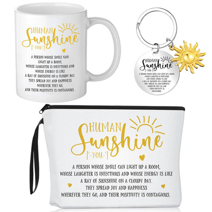 Crtiin 3pcs Human Sunshine Makeup Bag Gifts Sets Inspirational Thank You Gifts for Woman Human Sunshine Makeup Bag 11.2 oz Novelty Coffee Mug Keychain Christmas Birthday Coworker