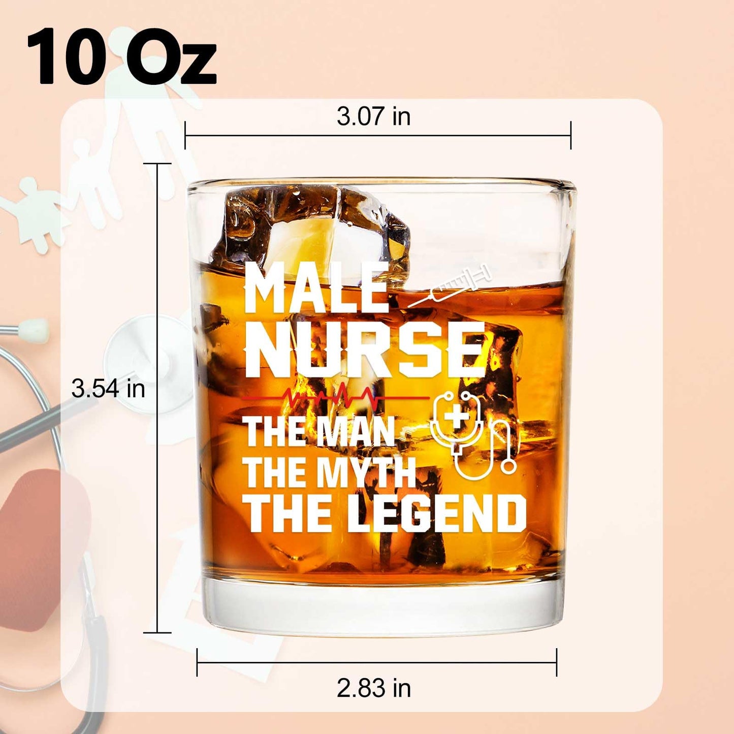 Futtumy 10Oz Male Nurse Whisky Glasses, Nurses Week Gifts for Men Male, Nurse Practitioner Nursing Student Gifts for Practitioner Graduate