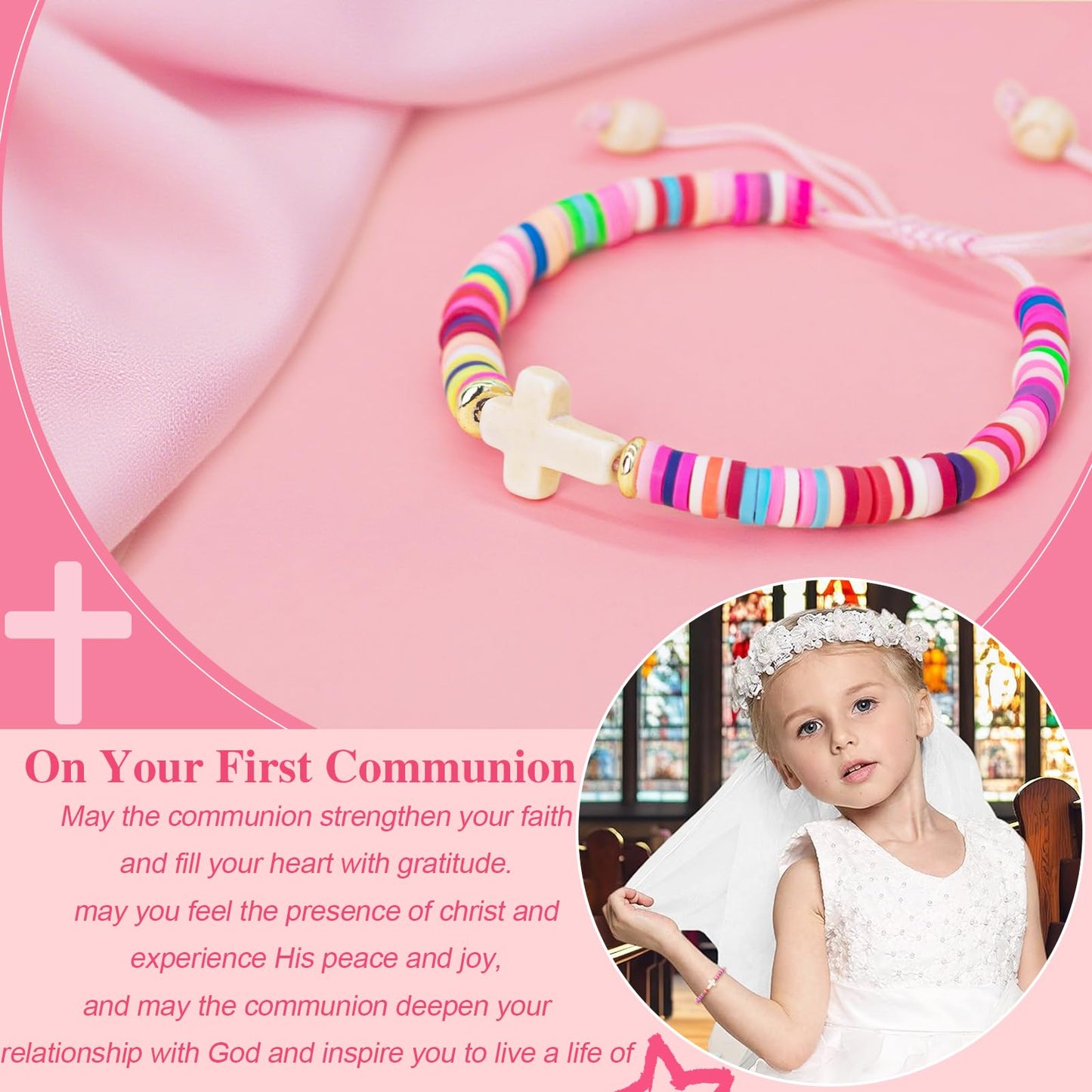 Handmade Gifts for Kids/Girls/Teens/Women-Cute Cross Bracelet First Communion Baptism Confirmation Graduation Gifts, Colorful Religious Bracelets Christian Jewelry Jesus Faith Trendy Stuff