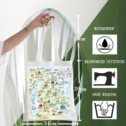 WZMPA Michigan State Map Tote Bag - Michigan Souvenir Gift, Vacation & Trip Shoulder Bag