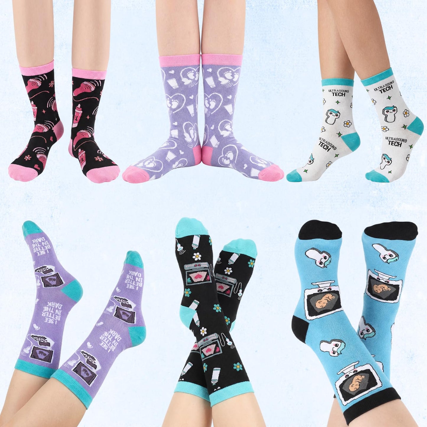 Glitopper 12 Pairs Sonographer Socks Set Fun Ultrasound Tech Gift with Fun Medical Theme Designs Stretchy Socks for Radiology Nurses Doctors Medical Professionals