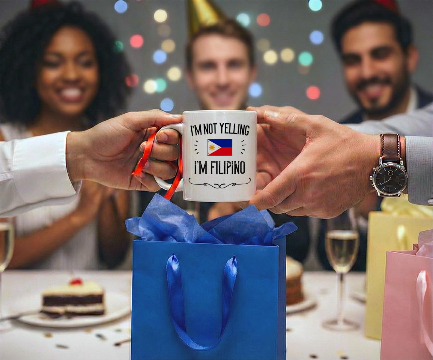 Casitika Philippines Pride Souvenir and Gifts. I'm Not Yelling I'm Filipino 11 Ounce Coffee Mug. Gift Idea for Proud Wife, Husband, Friend or Coworker Featuring the Country Flag. (White)