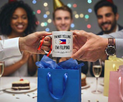 Casitika Philippines Pride Souvenir and Gifts. I'm Not Yelling I'm Filipino 11 Ounce Coffee Mug. Gift Idea for Proud Wife, Husband, Friend or Coworker Featuring the Country Flag. (White)