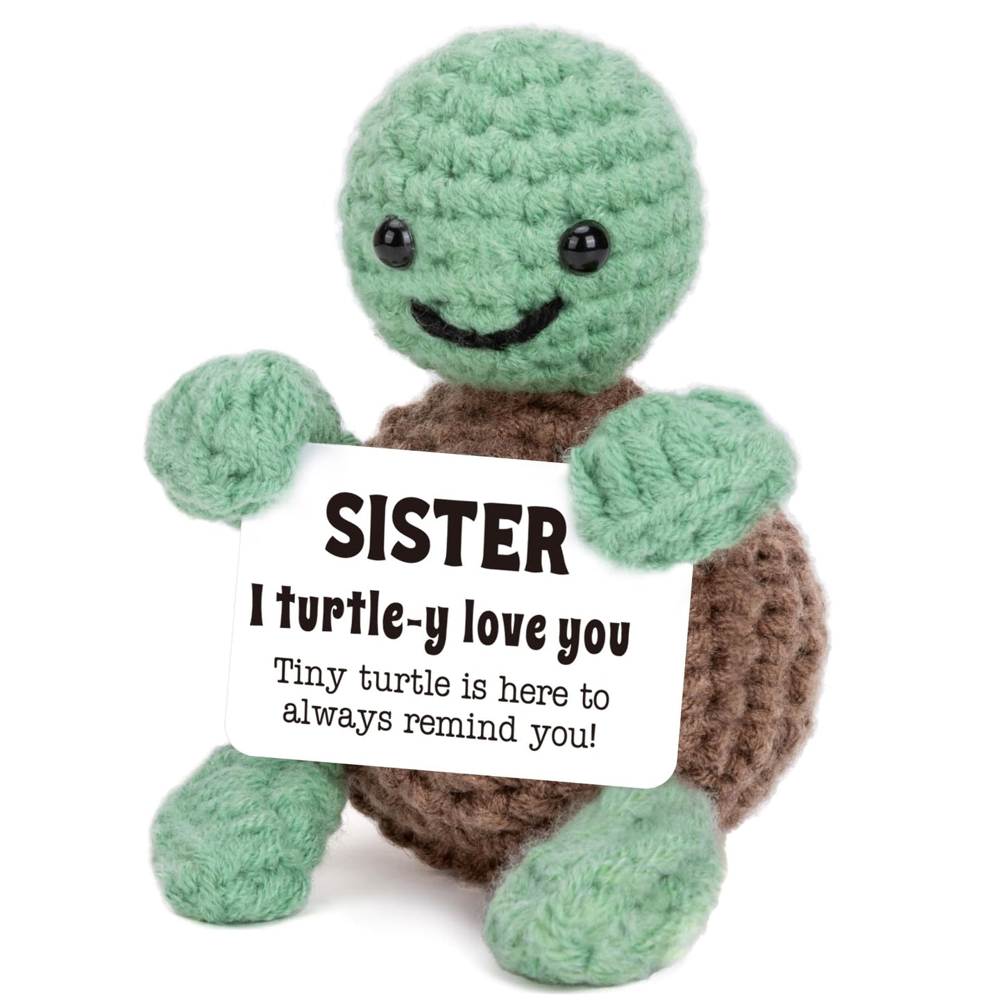 4THFARMES Mini Funny Turtle Sister Gifts Birthday Easter Mothers Day, Soul Sister Friend Gifts for Women Girls Presents, I Love You Small Cute Stuff Things, Handmade Emotional Positive Crochet Turtle