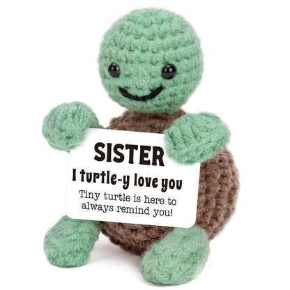 4THFARMES Mini Funny Turtle Sister Gifts Birthday Easter Mothers Day, Soul Sister Friend Gifts for Women Girls Presents, I Love You Small Cute Stuff Things, Handmade Emotional Positive Crochet Turtle