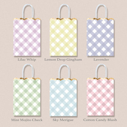 Small Gift Bags with Handles, 12-Pack Paper Party Favor Goodie Bags, 5.82 x 3.54 x 8.18 Inches, 6 Designs in Picnic Daydream, Ideal for Easter, Birthdays, Baby Showers, and Christmas Parties