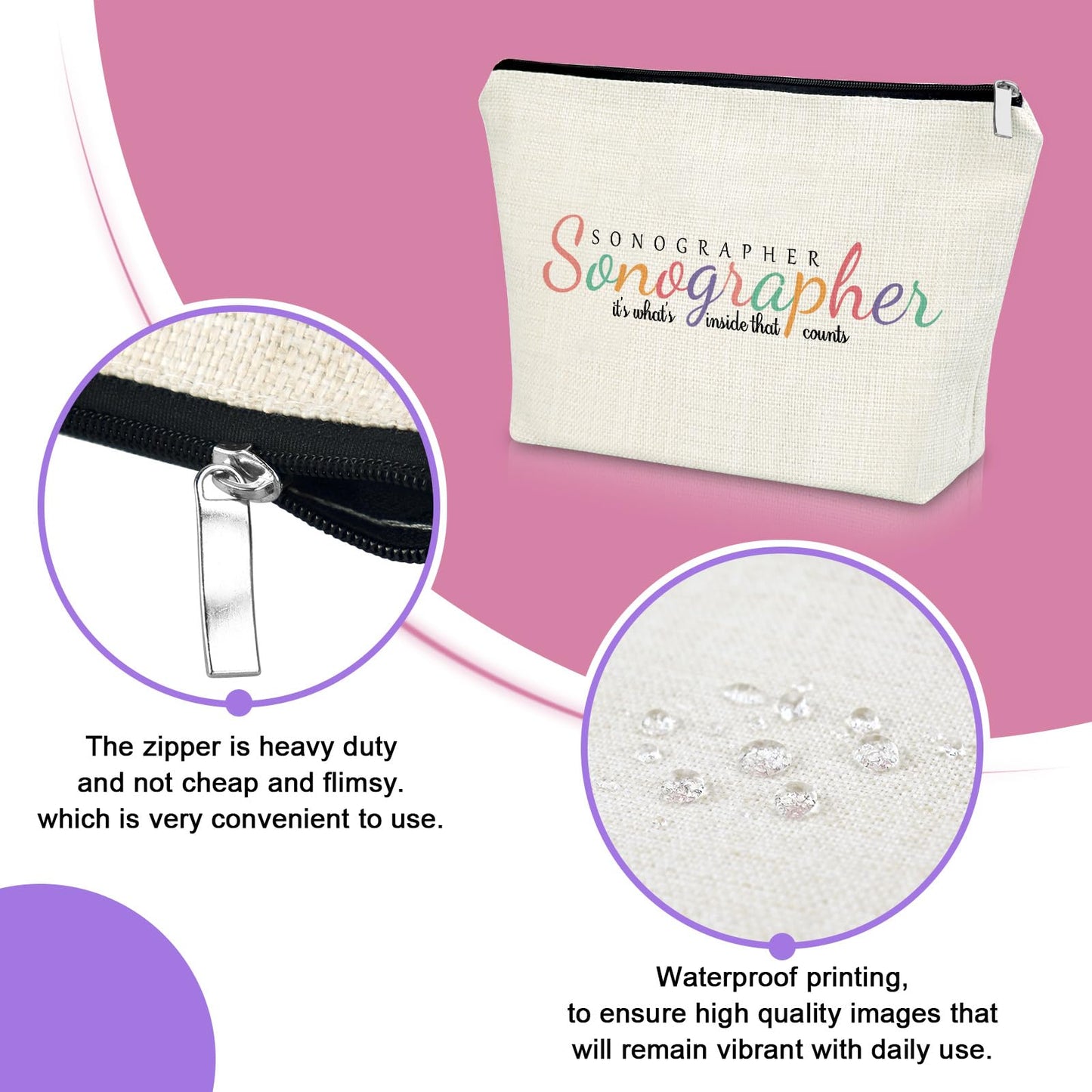 Sazuwu Sonographer Gifts For Women Makeup Bag Gift for Ultrasound Technician Sonography Diagnostic Maternity Doctor Nurse Sonography Radiology Medical Student Graduation Gift Cosmetic Bag