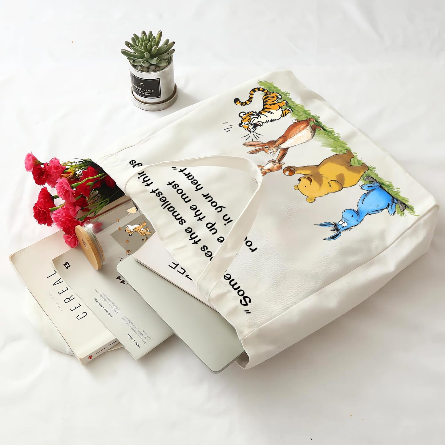 Cute Bear Gifts for Women, Canvas Tote Bag & 16 oz Iced Coffee Glass Cup Set, Birthday Gifts for Best Friends Bear Lovers