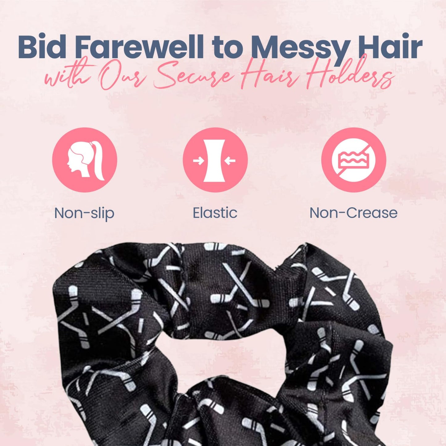 Infinity Collection Hockey Scrunchie, Girls Premium Velvet Hair Accessories, Hockey Gift for Women, Teens and Girls, Black, White