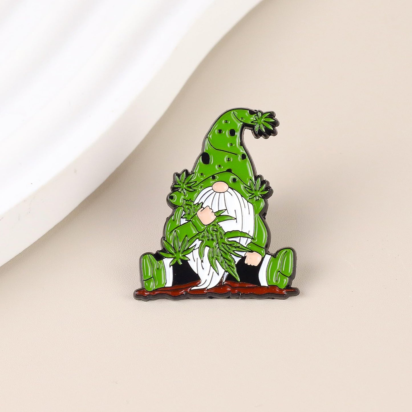 Stoner Gnome Enamel Pin, Marijuana Leaf Pin Brooch, 420 Friendly Gift For Weed Lover Cannabis Smoker, Stoner Life Lapel Badge, Pot Humor Brooches, Weed Garden Gnome Meme Accessories