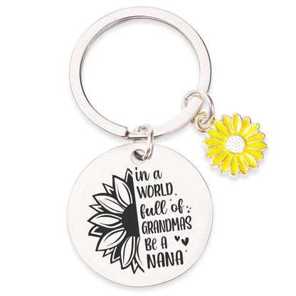 Lamyba Nana Gifts for Christmas or Birthday, Crochet Sunflower Decor with Message Card, Natural Stone Adjustable Nana Bracelet and Keychain Set, Mothers Day Grandma Gifts for Nana Women