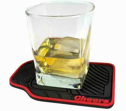Car Mat Coasters Set of 4 Red Cheers Sign 6x4in, Funny Car Lovers and Racing Fans Gift, Silicone Drink Coasters, Dishwasher Safe, Man Cave Accessories, Mechanic Gift for Car Guys