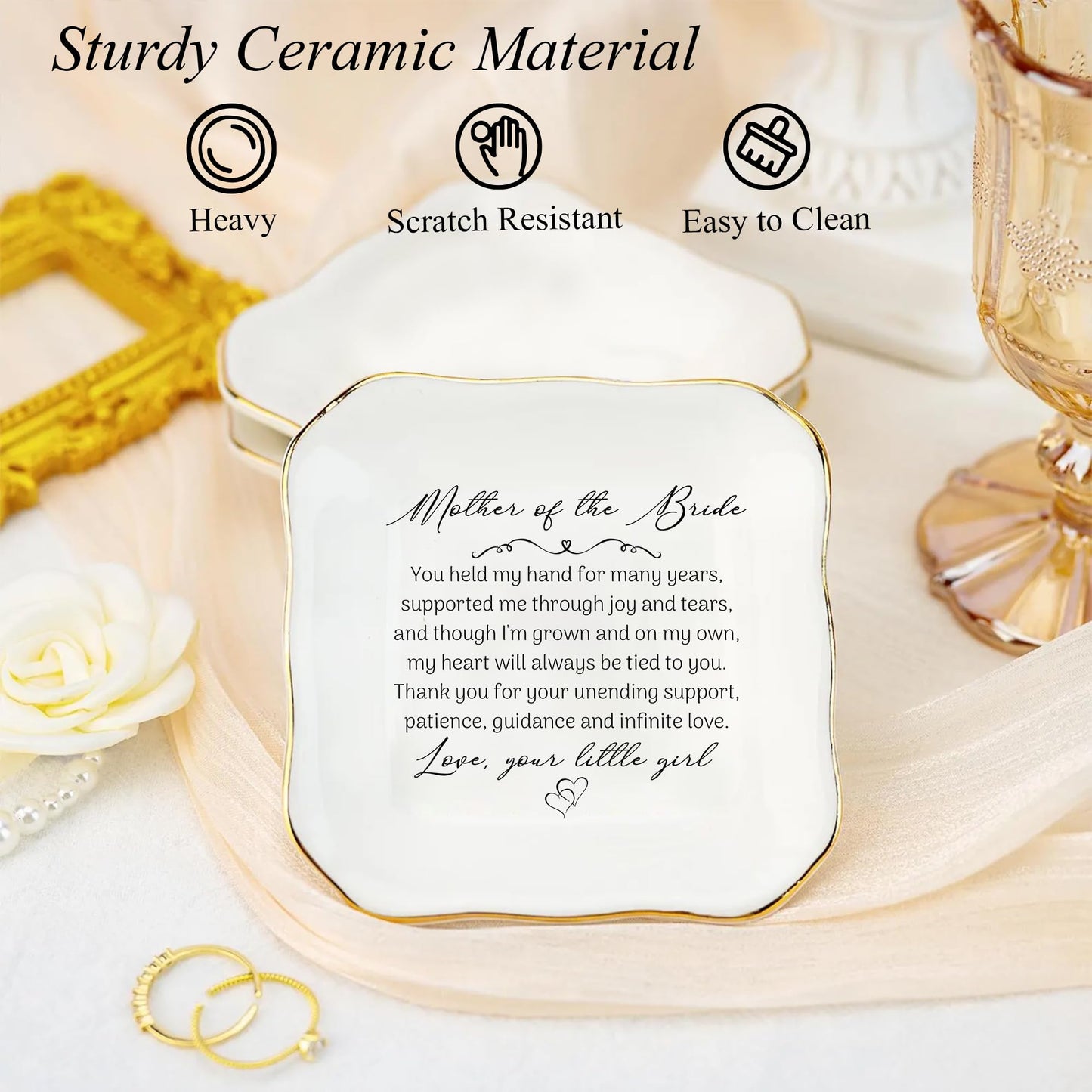 Mother of the Bride Jewelry Dish – Sentimental Wedding Gift from Daughter, Mom of the Bridal Gifts, Elegant Gift for Mother of Bride on Wedding Day
