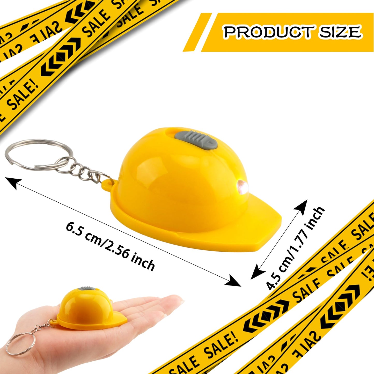 48 Pcs Construction Helmet Keychain Yellow Hard Hat Safety Hat Keychain for Architecture Themed Party Supplies Father's Day Birthday Gifts