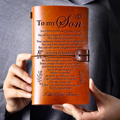 Hiipeenow Gifts for Son Teen Boys from Mom, Leather Travel Journal 140 Pages, Fathers day Birthday Graduation Thanksgiving Valentines Day Christmas Back to School Gifts Card for Son from Mom Dad