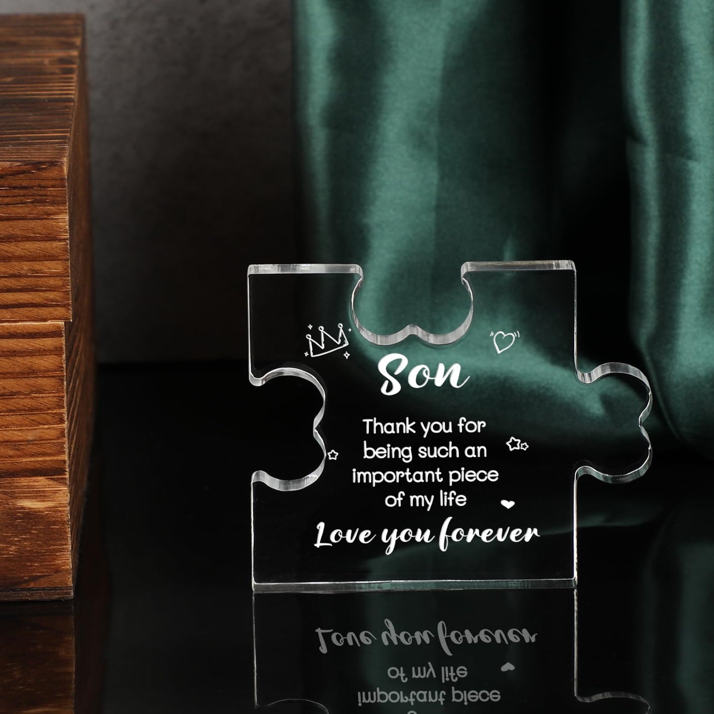 Funnli Gifts for Son from Mom, Fathers Day Graduation Christmas Valentines Day Wedding Easter Gifts for Son Acrylic Puzzle Plaque, Birthday Gifts for Son 3.35 x 2.76 Inch Desk Decorations