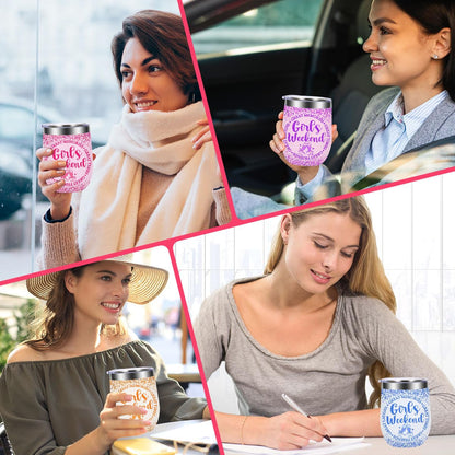 Girls Weekend Gifts Set of 4，Friends Wine Tumbler Vacuum Insulated Travel Tumbler Cup for Coffee, Wine, Cocktails Christmas Birthday Girls Weekend Travel Gifts for Women Sister Best Friend