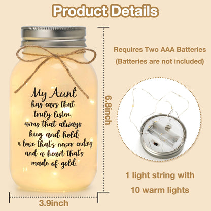 Maracco Mothers Day Aunt Gifts from Niece Nephew, Mason Jar Night Lights Birthday Gifts for Aunts, Auntie Gift Ideas, Best Aunt Ever Gift, Great Favorite Auntie Mason Jar (30oz)