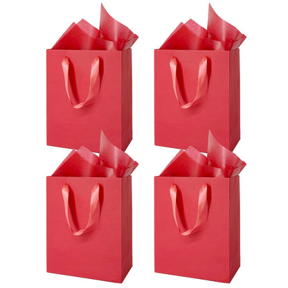 MOXARYSU 4 Pcs Medium Red Gift Bags: 8x5x10 Inches Gift bags With Handles Party Favor Bags With 8 Tissue Paper For Party,Birthday,Baby Shower,Wedding（Red）