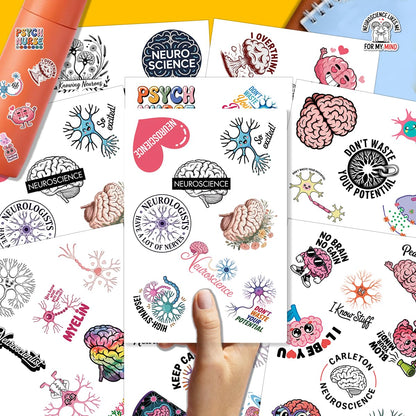 64PCS Neuroscience Brain Stickers – Funny Psychology Neuron Vinyl Stickers for Laptop, Water Bottles, Journals, Medical Students, Psych Nurse Gifts, Mental Health