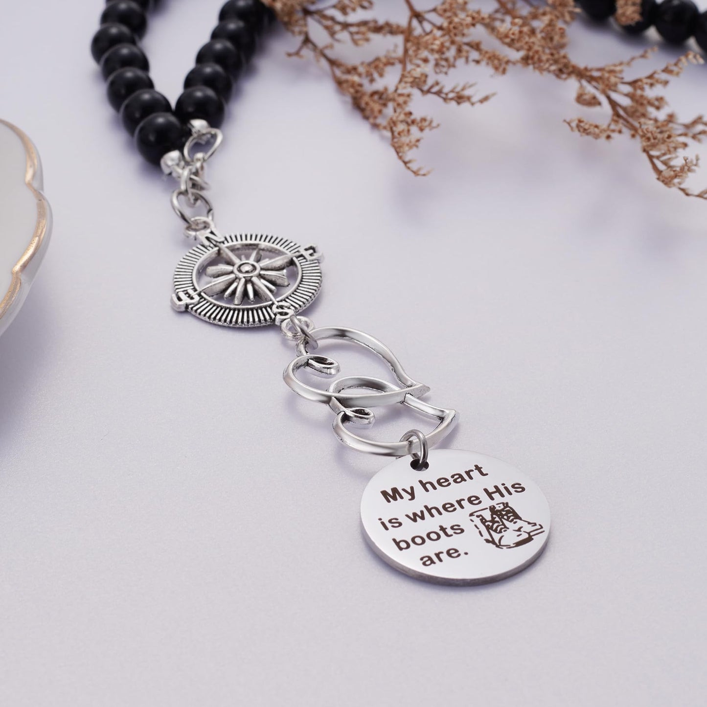 My Heart is Where His Boots are Car Charm, Military Wife Gift, Soldier Boots Rear View Mirror Charm, Soldier Wife Gift, Soldier Mom Gift, Deployment Gift, Soldier Girlfriend Gift