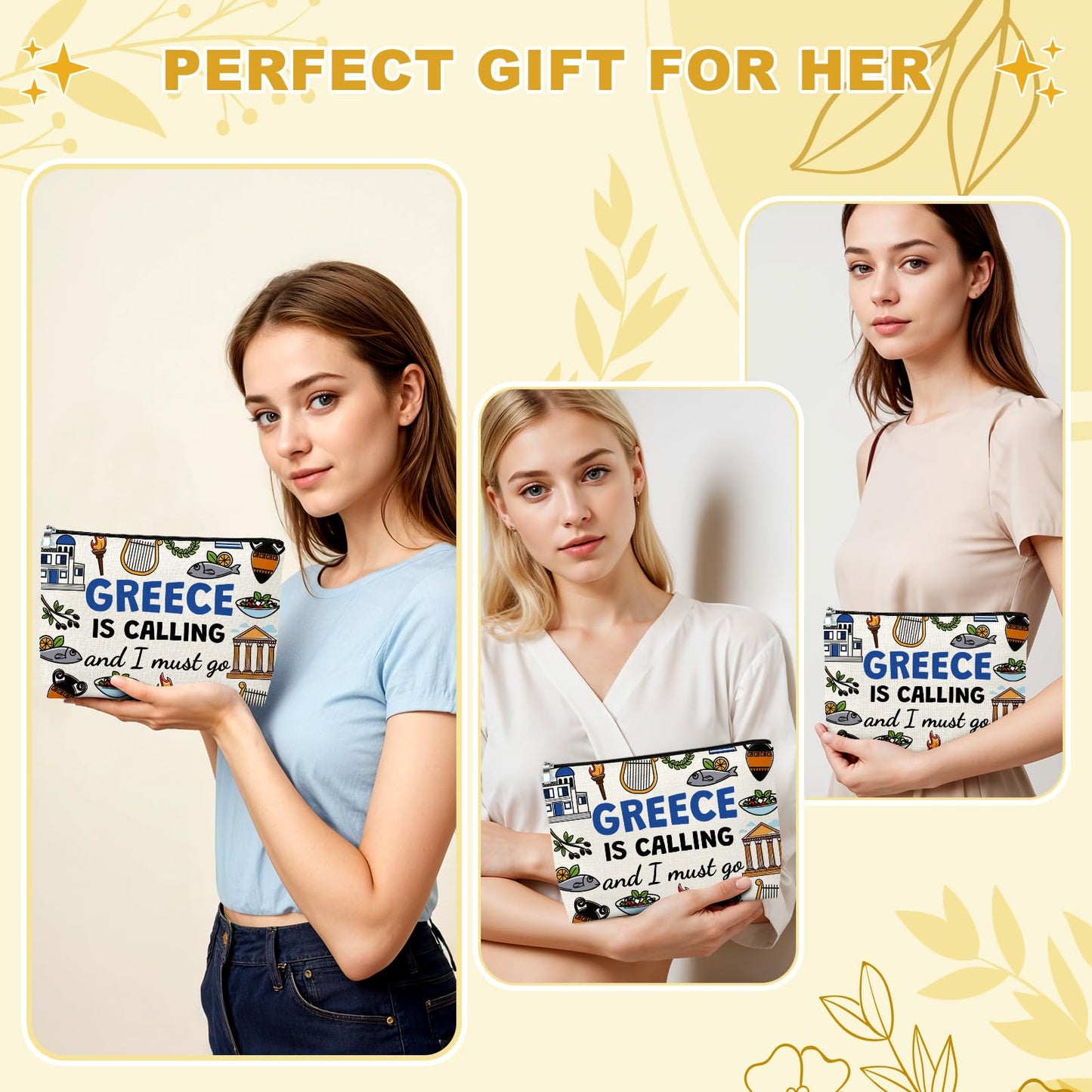 Mxrymvu Greece Travel Souvenirs Gift Makeup Bag Greece Traveling Gifts Vacation Gift Cosmetic Bags Travel Gifts for Friends Daughter Sister Greek Makeup Pouch for Christmas Birthday