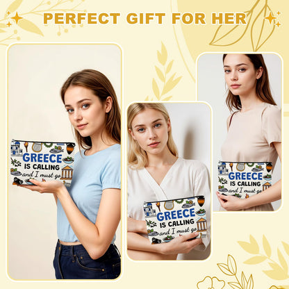 Mxrymvu Greece Travel Souvenirs Gift Makeup Bag Greece Traveling Gifts Vacation Gift Cosmetic Bags Travel Gifts for Friends Daughter Sister Greek Makeup Pouch for Christmas Birthday