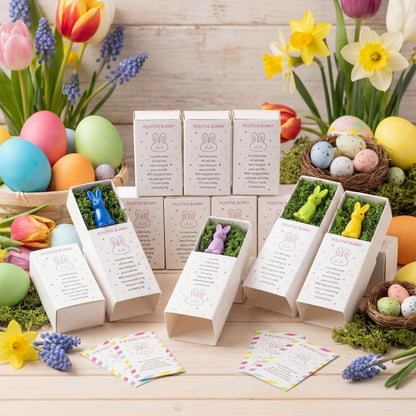 Amyhill 60 Sets Easter Pocket Hug Gifts Bulk for Coworkers Emotional Positive Support Bunny Pocket Hug with Inspirational Card Box Thank You Gift for Staff Team Office Employee Teacher Appreciation