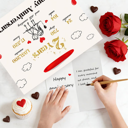 bigniuzi 2nd Anniversary Paper Gift Bag with Tissue Paper and Greeting Card 2 Year Anniversary Paper Gift Bag for Him Her Husband Wife Boyfriend Girlfriend