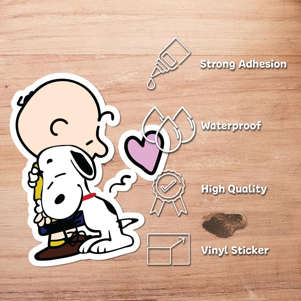 Snoopy & Charlie Brown Hugging Adhesive Vinyl Decal, Cute Snoopy Heart Sticker for Car, Window, Water Bottle or Laptop (4" x 3.2")