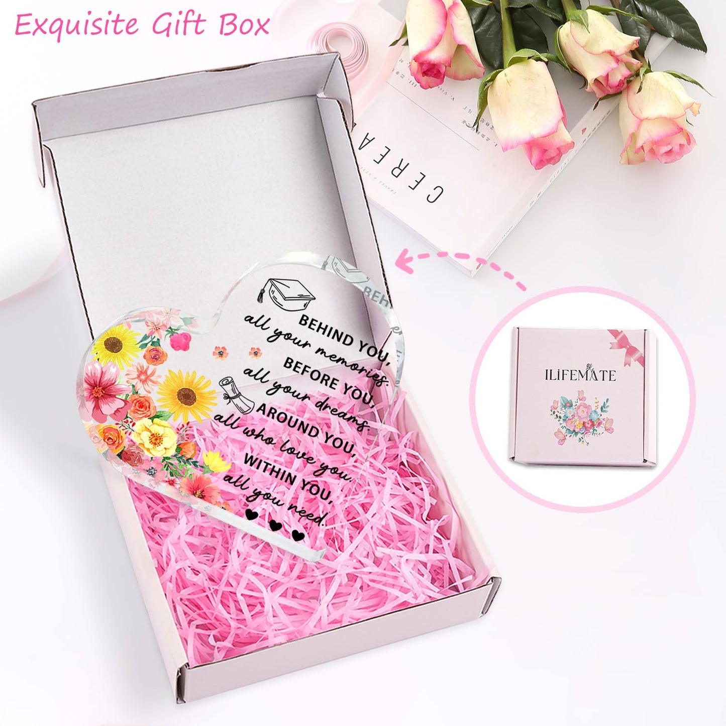 Graduation Gift for Her Him, 2026 Graduation Decorations - Engraved Acrylic Heart Plaque Graduate Gifts 4.7 × 4.7 × 0.6 inch, High School, Masters Degree, College Graduate Gift for Women, Men